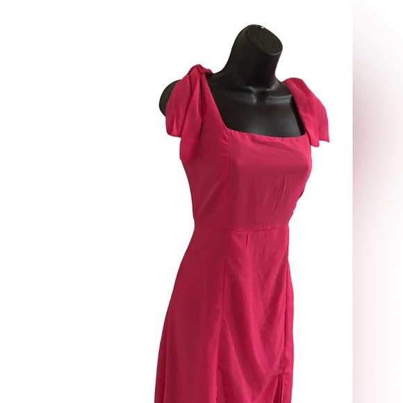 Pink square neck shoulder tie straps front slit chiffon style size medium new - Picture 14 of 15